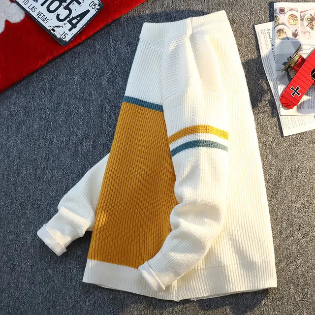 百胜狐 百胜狐秋冬季拼色男青少年学生帅气上衣服男装加厚圆领套头针织衫 男款