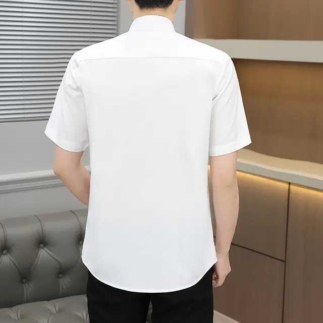 百胜狐 百胜狐男商务休闲莫代尔立领抗皱弹力中山领纯色高级感薄短袖衬衫 男款