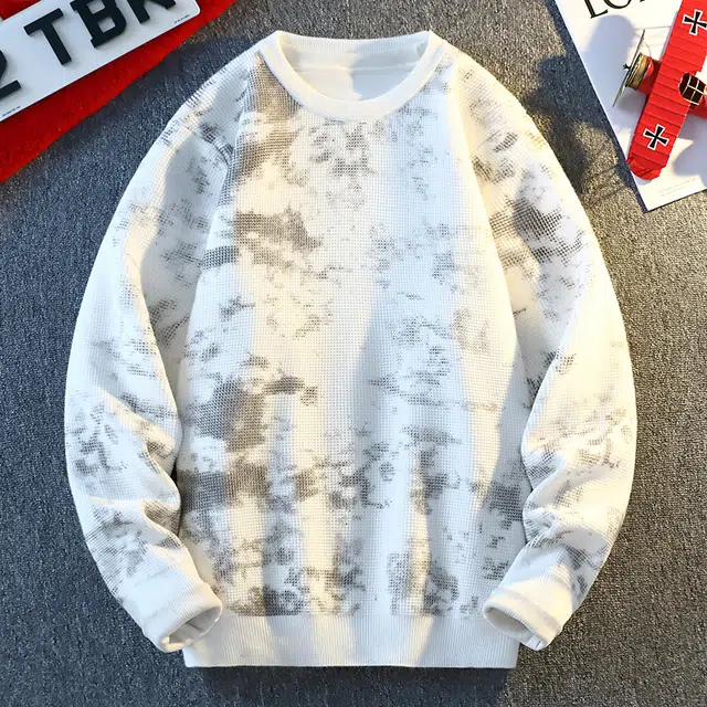 百胜狐 百胜狐圆领扎染男秋冬款潮牌宽松加厚保暖线衣服冬季男装打底针织衫 男款