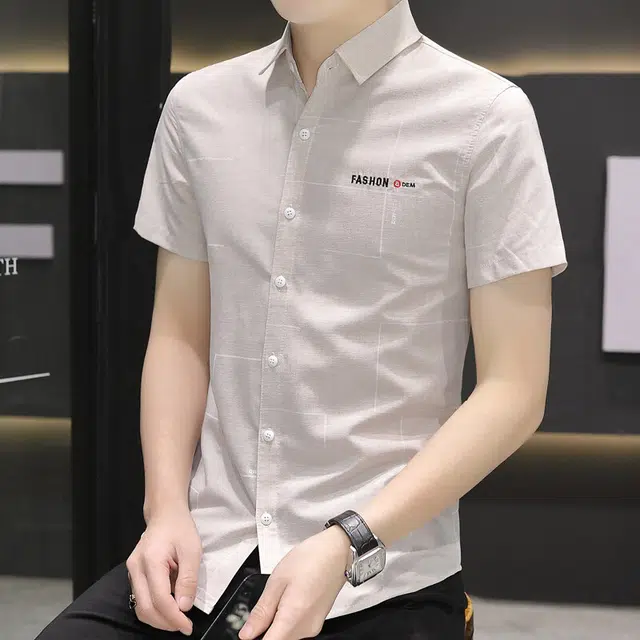 百胜狐 百胜狐衬冰丝男夏季超薄款冰感修身男装夏天商务休闲衬衣短袖衬衫 男款