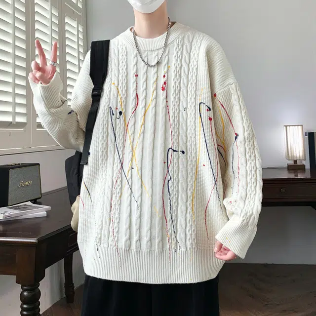 百胜狐 百胜狐秋冬季青少年圆领男孩初高中学生潮牌加厚保暖打底针织衫 男款