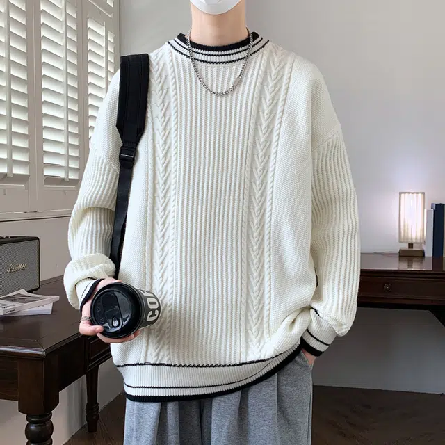 百胜狐 百胜狐男装圆领秋冬季纯色休闲内搭潮牌打底线衣针织衫 男款