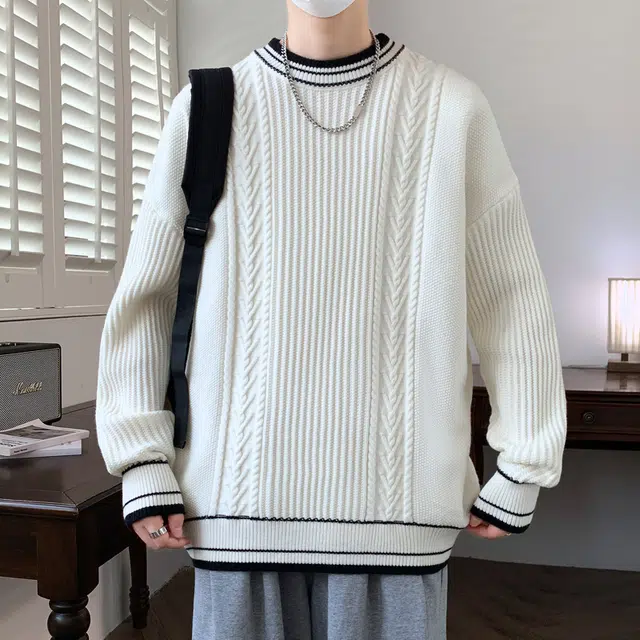 百胜狐 百胜狐男装圆领秋冬季纯色休闲内搭潮牌打底线衣针织衫 男款