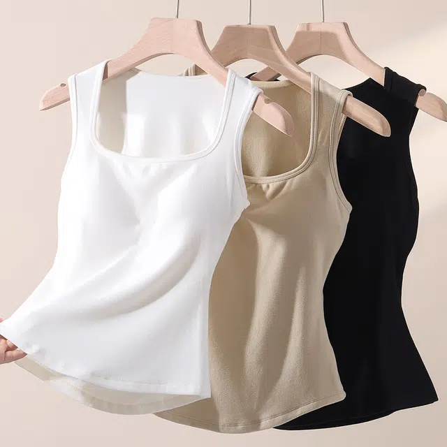 舒雅 纯色百搭亲肤透气方领宽肩带文胸打底背心 女款