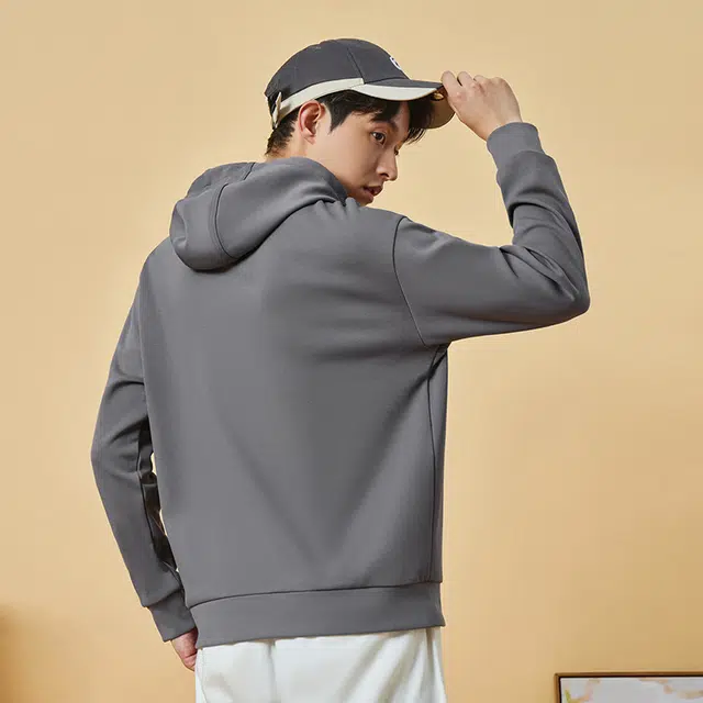 鸿星尔克 生活系列 纯色休闲宽松连帽卫衣 男款 沥青灰