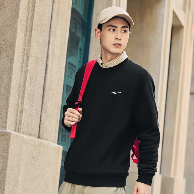 鸿星尔克 综训系列 简约休闲百搭宽松圆领套头加厚运动长袖卫衣 男款