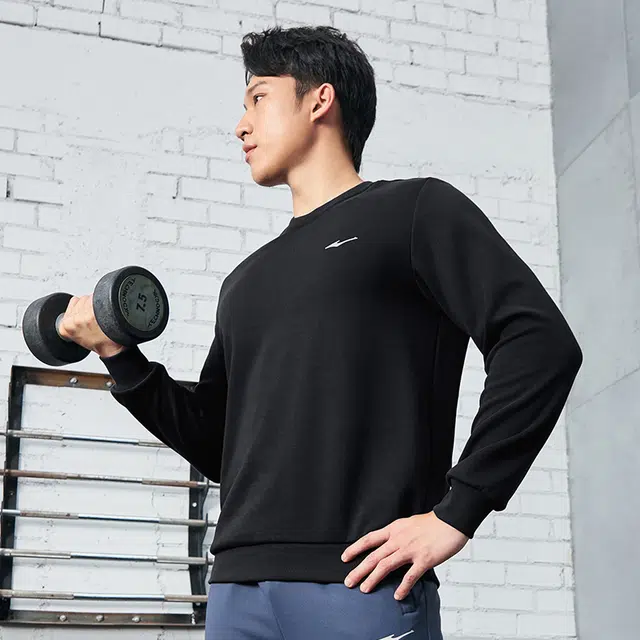 鸿星尔克 综训系列 简约休闲百搭宽松套头圆领加厚运动长袖卫衣 男款