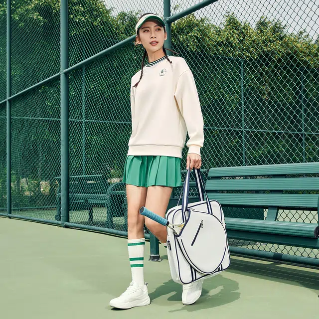 鸿星尔克 网球系列 立型科技 休闲纯色条纹圆领卫衣 女款 冰川白