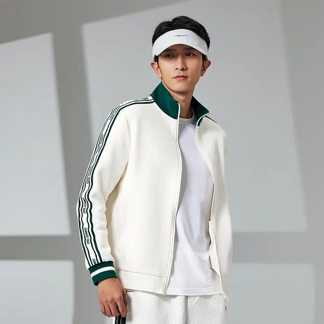 鸿星尔克 立型科技 字母印花休闲运动开衫卫衣 男款 冰川白