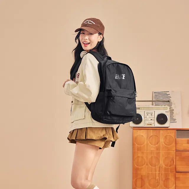 鸿星尔克 品牌徽标 织物 双肩包 男款 黑色