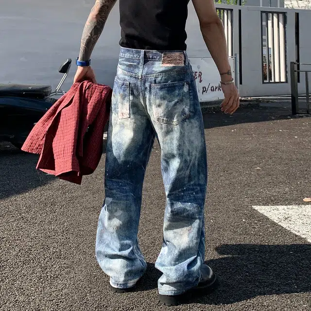 宝米卡 独特潮牌宽松水洗街头牛仔裤 男女同款