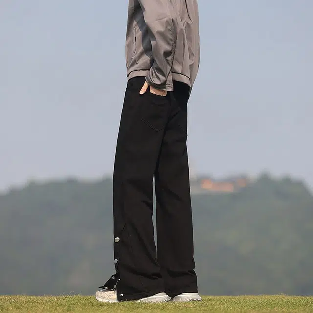 宝米卡 排扣美式街头宽松直筒休闲裤高街潮牌微喇长裤子牛仔裤 男女同款