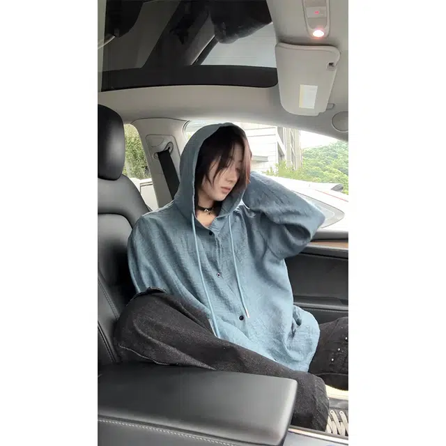 宝米卡 复古老钱风连帽长袖春秋宽松慵懒风外套轻薄防晒情侣上衣衬衫 男女同款