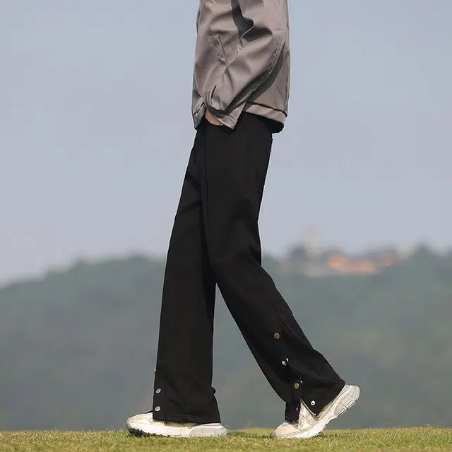 宝米卡 排扣美式街头宽松直筒休闲裤高街潮牌微喇长裤子牛仔裤 男女同款