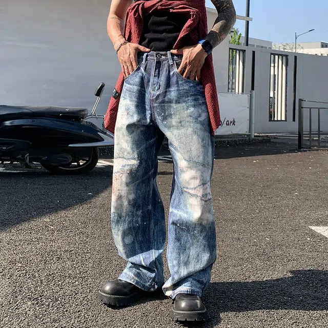 宝米卡 独特潮牌宽松水洗街头牛仔裤 男女同款