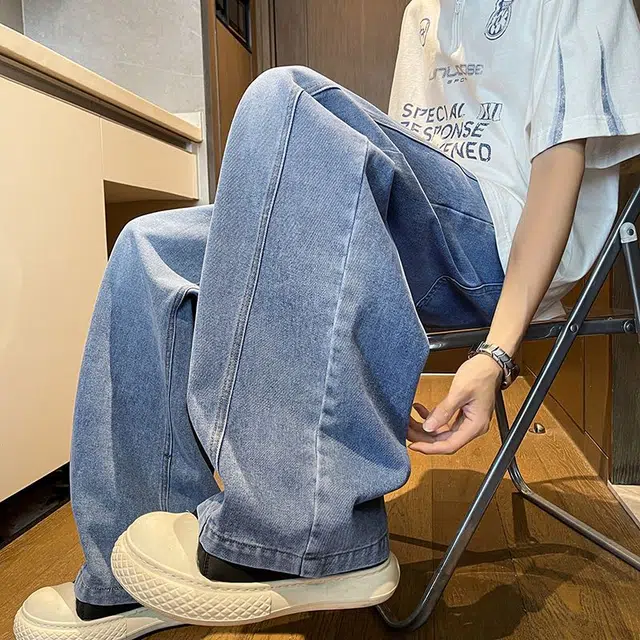 宝米卡 弯刀薄款美式复古宽松直筒裤长裤牛仔裤 男女同款