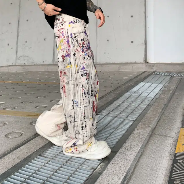 宝米卡 美式复古涂鸦泼墨潮牌宽松直筒阔腿裤高街牛仔裤 男女同款