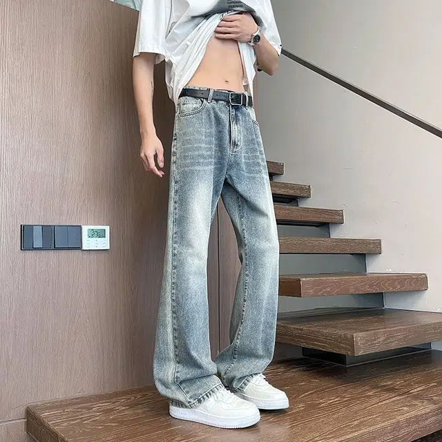 宝米卡 美式高街夏季薄款休闲百搭弯刀微喇牛仔裤 男女同款