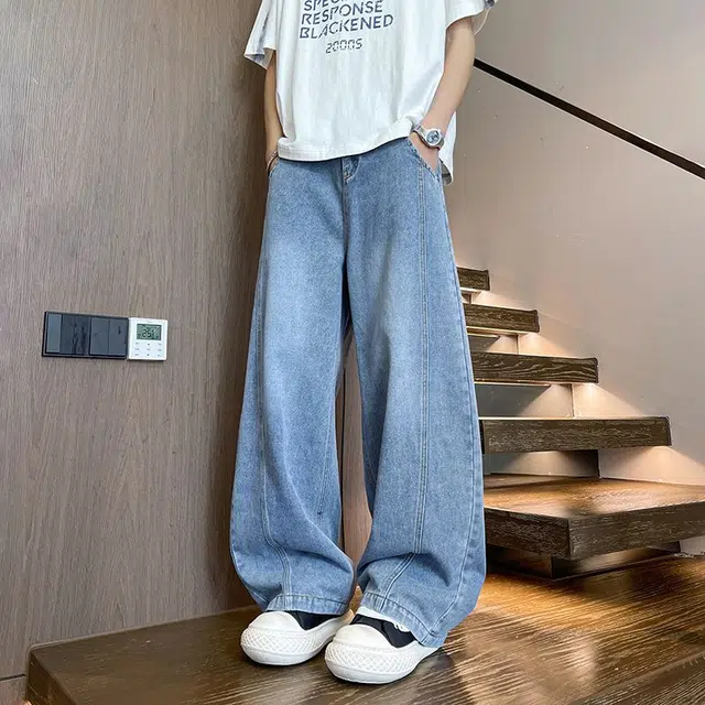 宝米卡 弯刀薄款美式复古宽松直筒裤长裤牛仔裤 男女同款