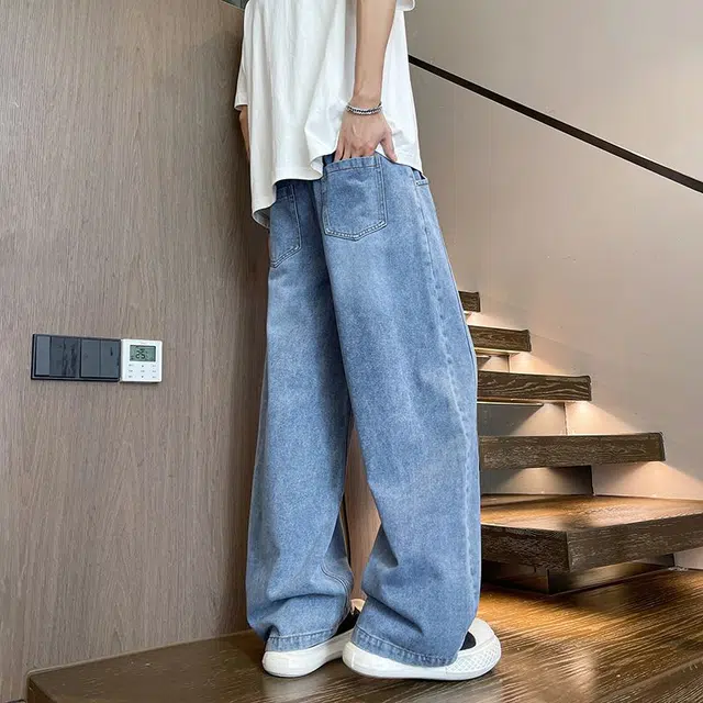 宝米卡 弯刀薄款美式复古宽松直筒裤长裤牛仔裤 男女同款