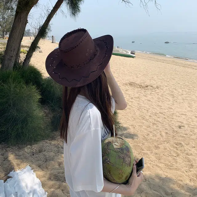 佩洛依 美式复古宽檐西部牛仔帽 四季款户外旅游运动防晒 涤纶 渔夫帽 男女同款情侣款