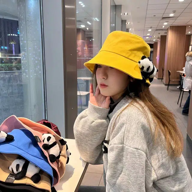 佩洛依 可爱熊猫公仔 遮阳防晒 棉 渔夫帽 男女同款情侣款