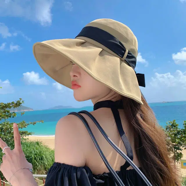 佩洛依 蝴蝶结出游海边防紫外线遮阳 锦纶 渔夫帽 女款