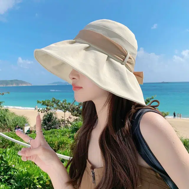 佩洛依 蝴蝶结出游海边防紫外线遮阳 锦纶 渔夫帽 女款