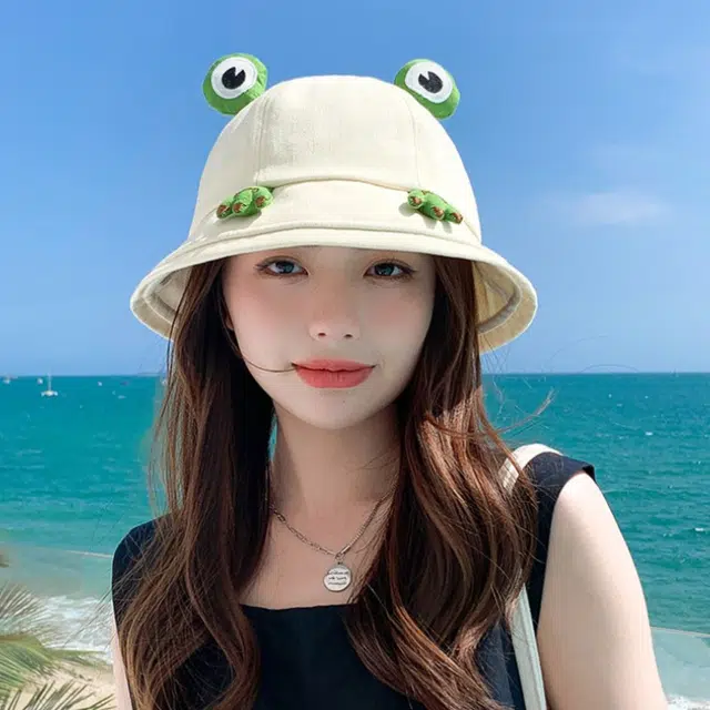 佩洛依 个性时尚青蛙帽 甜美 日系盆帽遮阳防晒 棉 渔夫帽 女款