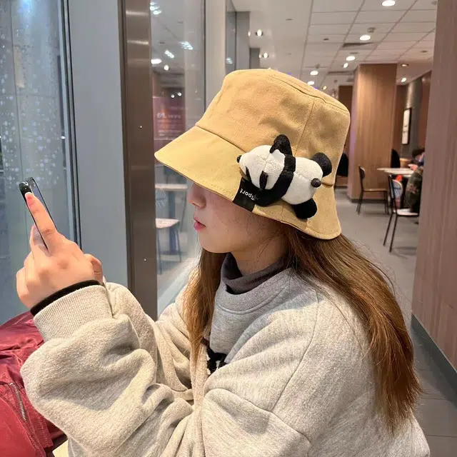 佩洛依 可爱熊猫公仔 遮阳防晒 棉 渔夫帽 男女同款情侣款