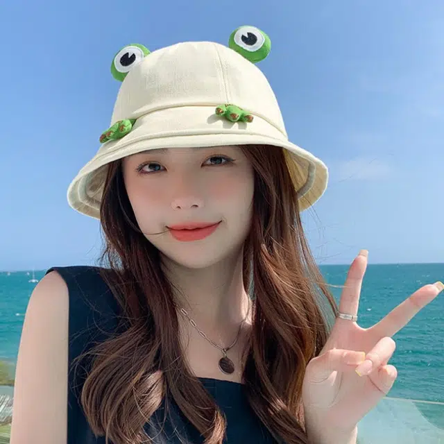 佩洛依 个性时尚青蛙帽 甜美 日系盆帽遮阳防晒 棉 渔夫帽 女款