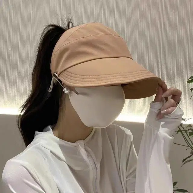 佩洛依 空顶可扎马尾太阳帽户外遮阳防晒帽 聚酯纤维 鸭舌帽 男女同款情侣款