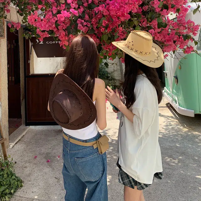 佩洛依 美式复古宽檐西部牛仔帽 四季款户外旅游运动防晒 涤纶 渔夫帽 男女同款情侣款