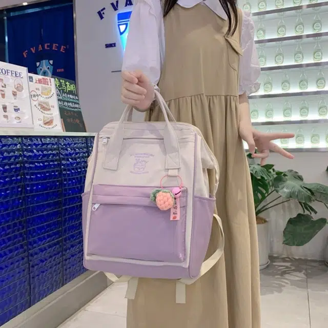 爱尔绅特 大容量百搭轻防水时尚初高中学生拼色简约 尼龙 双肩包 女款 白色/黑色