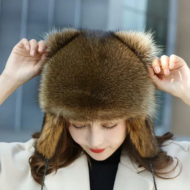 佩洛依 亲子小浣熊尾巴可爱护耳帽 加厚保暖护耳仿狐狸毛猫耳骑行防冻冷帽 聚酯纤维 雷锋帽 儿童款