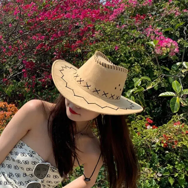 佩洛依 美式复古宽檐西部牛仔帽 四季款户外旅游运动防晒 涤纶 渔夫帽 男女同款情侣款