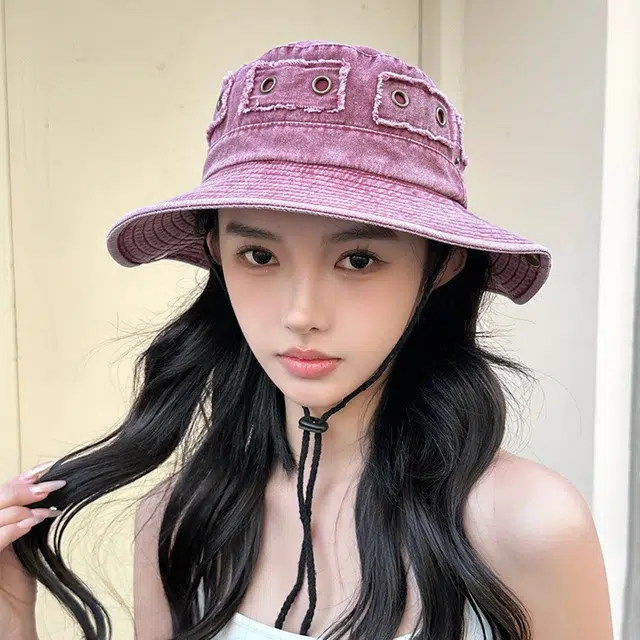 佩洛依 水洗做旧牛仔 复古大檐铜扣补丁户外遮阳 棉 渔夫帽 男女同款情侣款