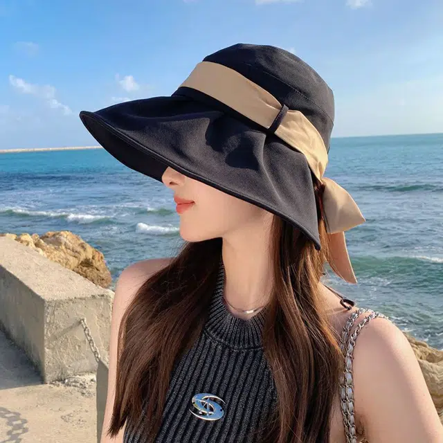 佩洛依 蝴蝶结出游海边防紫外线遮阳 锦纶 渔夫帽 女款