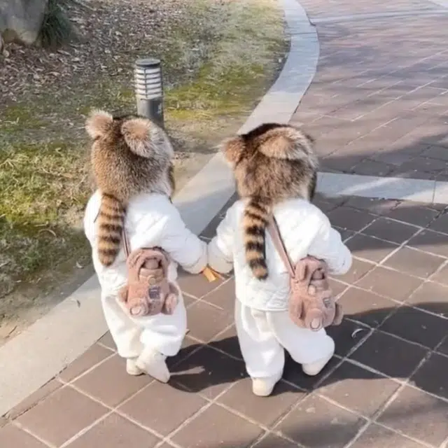 佩洛依 亲子小浣熊尾巴可爱护耳帽 加厚保暖护耳仿狐狸毛猫耳骑行防冻冷帽 聚酯纤维 雷锋帽 儿童款