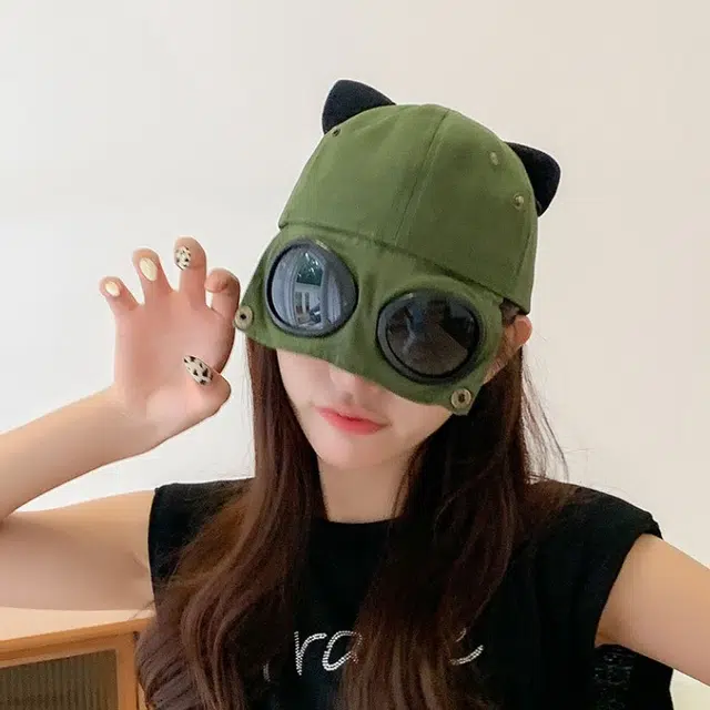 佩洛依 可爱带猫耳朵飞行员帽子 棉 渔夫帽 男女同款情侣款