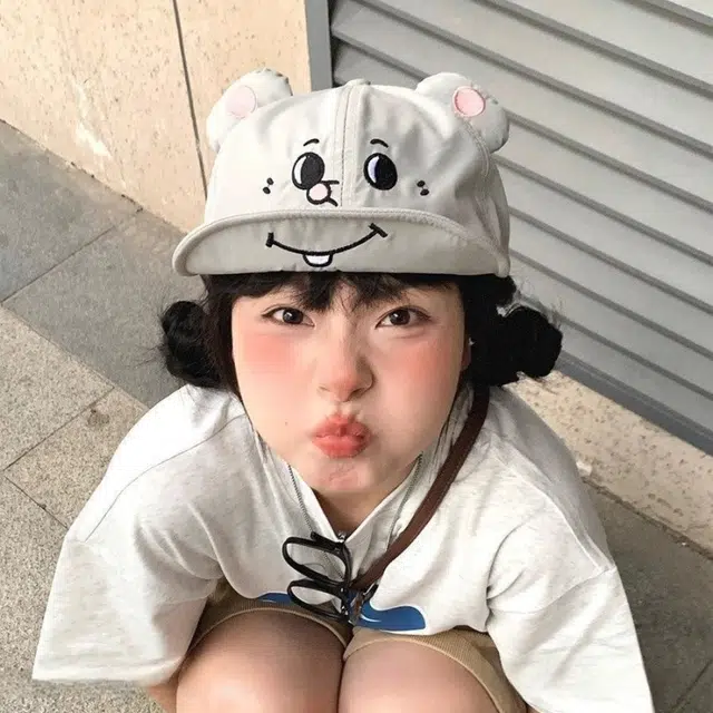 佩洛依 可爱显脸小超萌灰耗子耳朵翻檐轻薄透气遮阳 聚酯纤维 防晒帽 男女同款情侣款