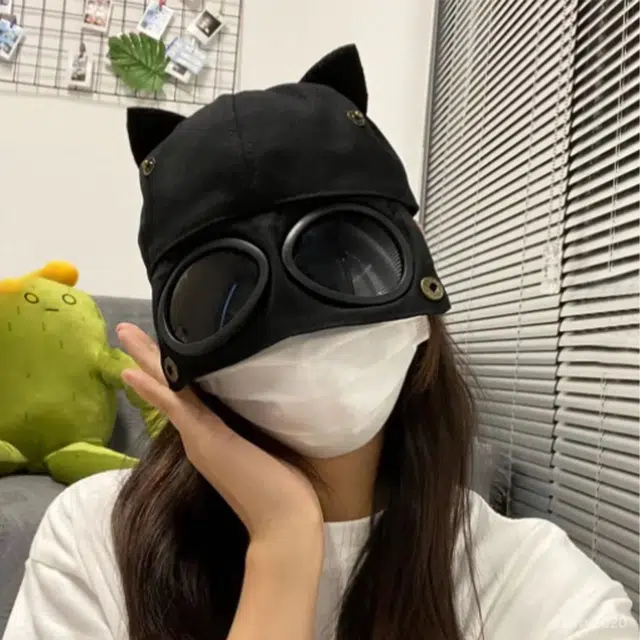 佩洛依 可爱带猫耳朵飞行员帽子 棉 渔夫帽 男女同款情侣款
