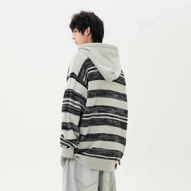 棉基因 假两件撞色条纹毛线衣清新森系肌理感厚实内搭休闲运动氛围感职场通勤极简女装高街美式亲肤打底衣松弛感青少年学院毛衣 男女同款