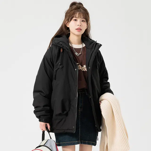 棉基因 冬季纯色多口袋拉链优质棉棒球服保暖高个小个子日系男简约潮流夹棉袄子美式高街工装风青少年职场通勤学院风棉衣外套 男女同款