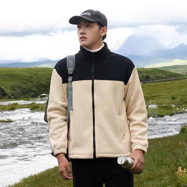 棉基因 冬季拼接撞色摇粒绒优质棉棒球服保暖高个小个子日系男简约潮流夹棉袄子美式高街工装风青少年职场通勤学院风棉衣外套 男女同款