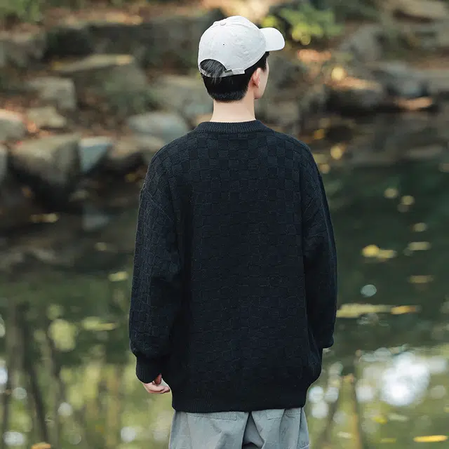 棉基因 清新格子肌理感毛线衣森系厚实内搭休闲运动氛围感职场通勤极简风女装高街美式亲肤打底衣松弛感青少年学院风毛衣 男女同款