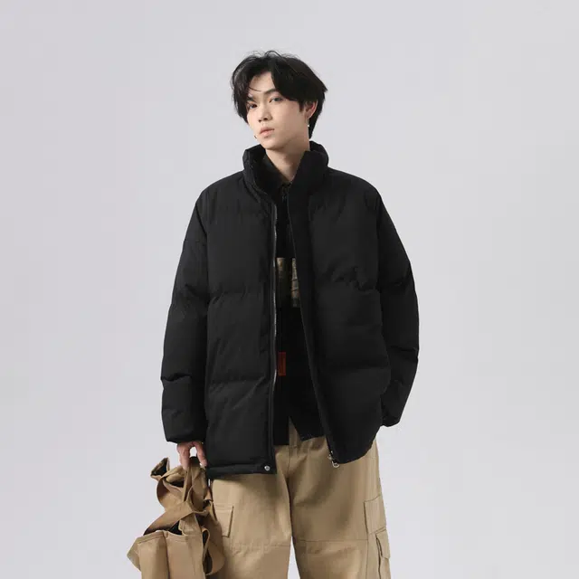 棉基因 冬季立领纯色极简风优质棉棒球服保暖高个小个子日系男简约潮流夹棉袄子美式高街工装风青少年职场通勤学院风棉衣外套 男女同款