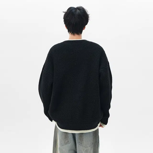 棉基因 清新森系双色拼色打底衣肌理感毛线厚实内搭休闲运动氛围感职场通勤极简风女装高街美式亲肤松弛感外套青少年学院风毛衣 男女同款