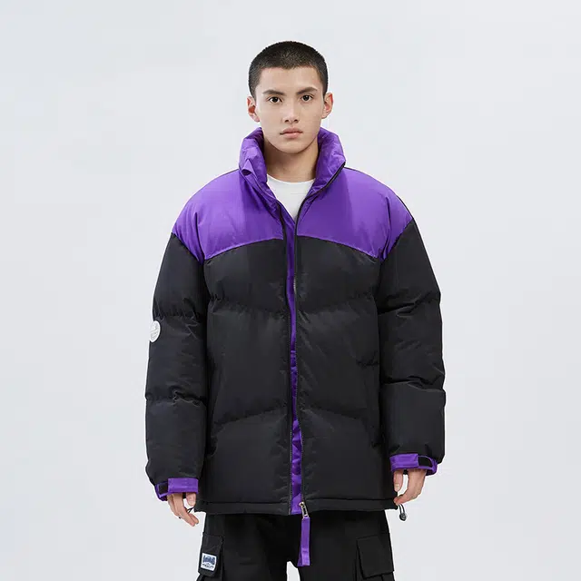 棉基因 撞色拼接地贴标球优质保暖日系简约潮流美式高街工装风青少年职场通勤学院风棉服 男女同款