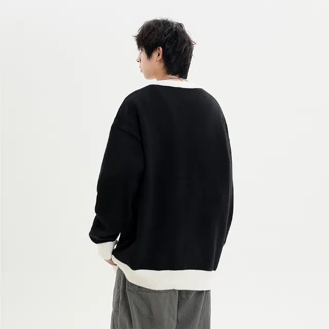 棉基因 撞色毛线衣清新森系肌理感厚实双色内搭休闲运动氛围感职场通勤极简风女装高街美式亲肤拼色打底衣松弛感青少年学院毛衣 男女同款